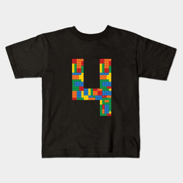 4th Birthday Building Blocks Kids T-Shirt by cacostadesign